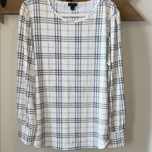 Ann Taylor Factory cream, black and Gold Plaid Blouse XL